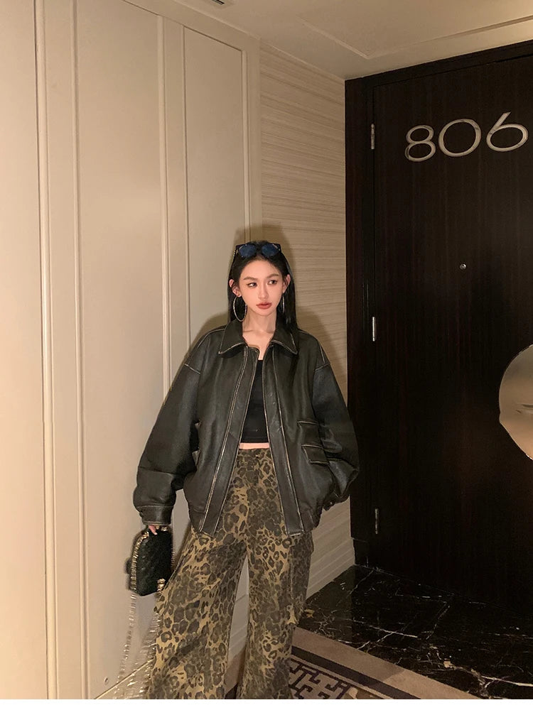 Lautaro Women’s Retro Faux Leather Oversized Jacket